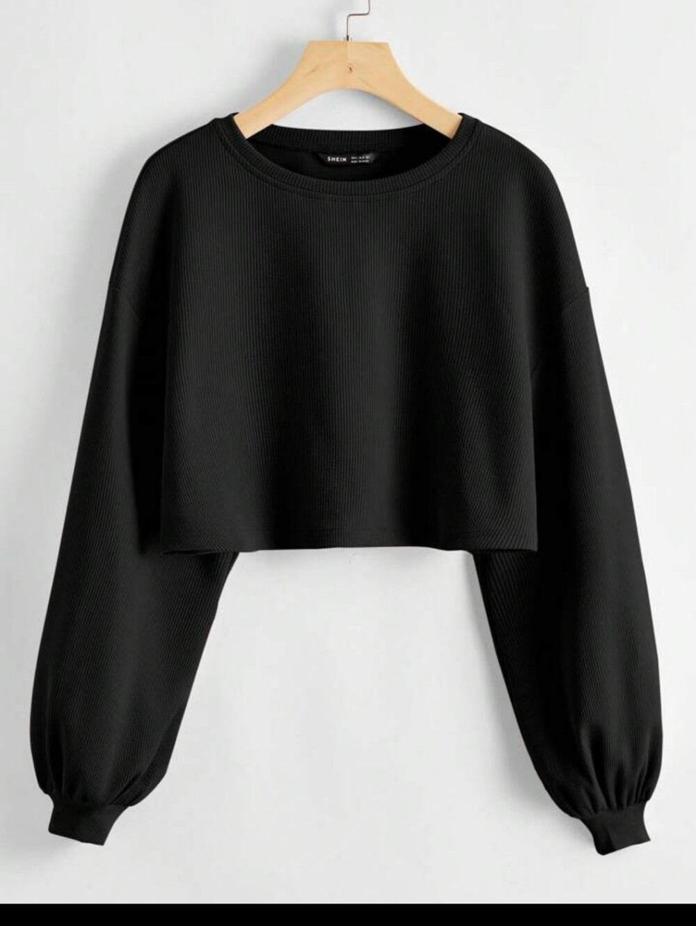 Shein Women's Black Cropped Pullover Sweatshirt Crew Neck Long Sleeve Size M